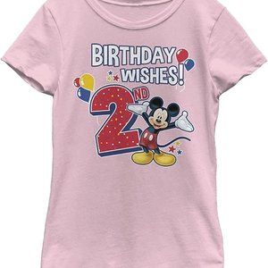 DISNEY Micky Mouse 2nd Birthday Wishes! Girls Medium 7/8 T-Shirt Pink NEW Happy